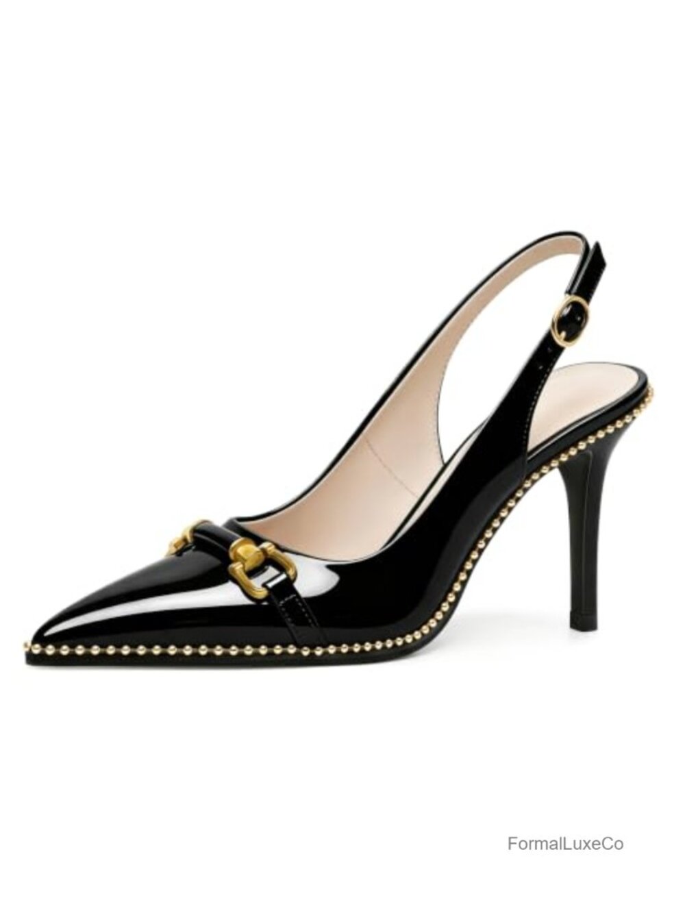 Joseywade Slingback Heels Pointed Toe Stiletto High Heel Pumps Buckle Beaded